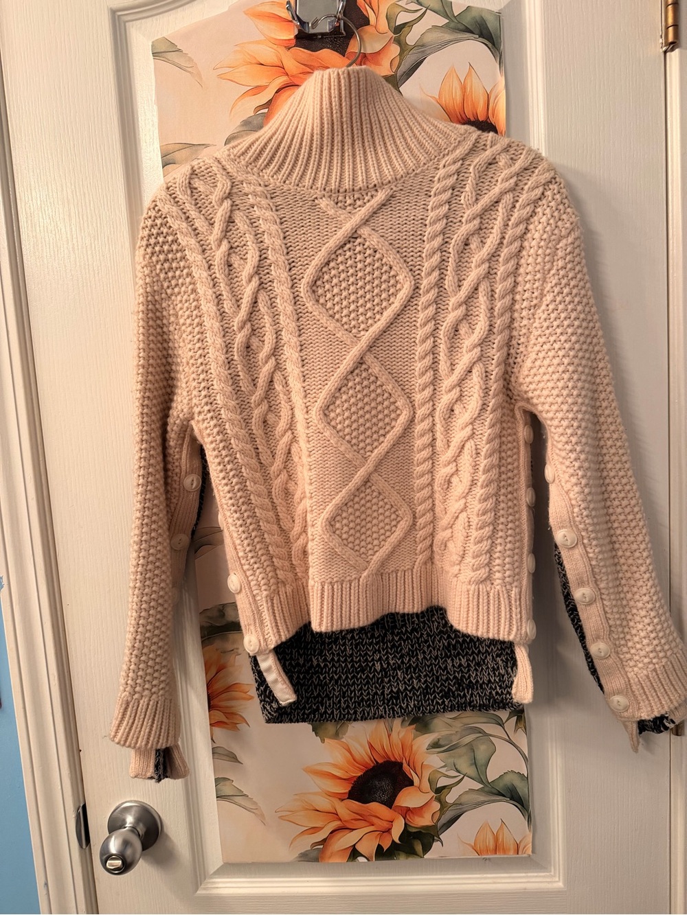 rag & bone Cream Cable-Knit Button-Sleeve Turtleneck Sweater